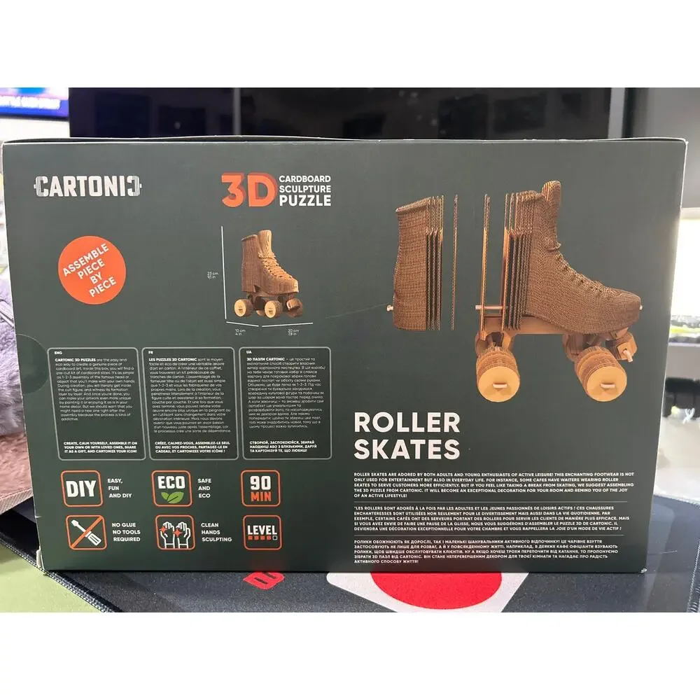 3D Cardboard Sculpture Puzzle Roller Derby Skates Model NIB (OPENED)